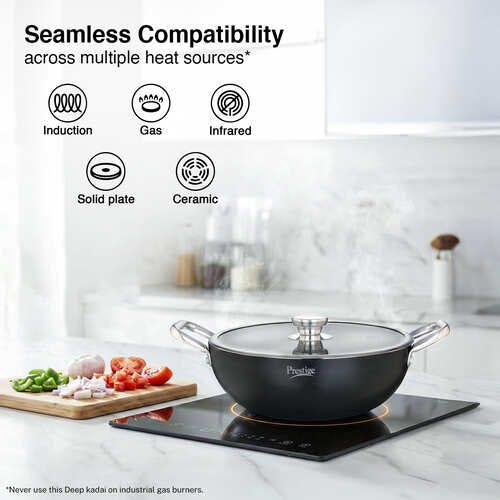 PRESTIGE DURASTONE HARD ANODISED NON-STICK COOKWARE DEEP KADAI 24cm (3 LITRE) WITH GLASS LID