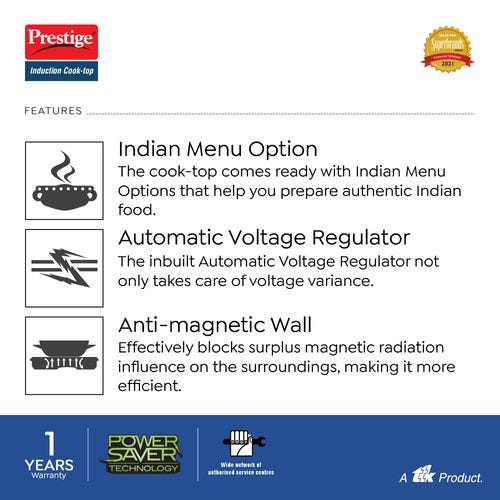 Prestige Rio ICT 1200W Induction Cooktop with Indian Menu Options (Black)