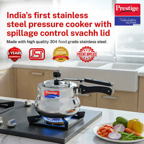 Prestige Nakshatra Alpha Svachh Stainless Steel Spillage Control Handi Pressure Cooker (Silver)