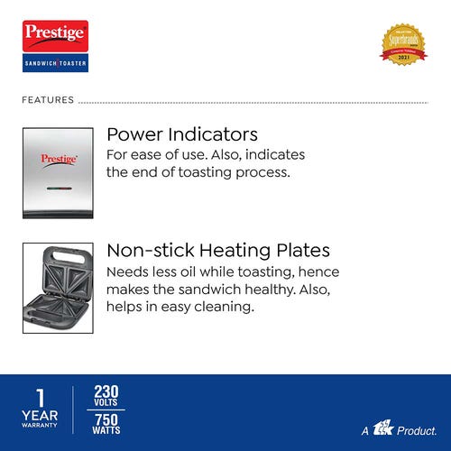 Prestige Sandwich Toaster With Fixed Sandwich Plates - PSDP 03 - SS