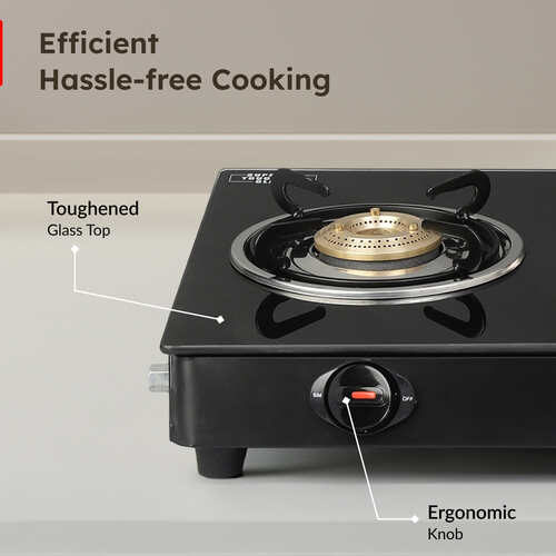 PRESTIGE ATLAS PLUS LP GAS STOVE 1 U GTA-02+ (WITH POWDER COATED BODY, GLASS TOP AND 2 U BRASS BURNERS) & L. P. GAS HOSE (WITH STEEL WIRE RE-INFORCED-1.5m)1 U & GAS LIGHTER PGL 03 1 U & KNIFE 1 U FREE