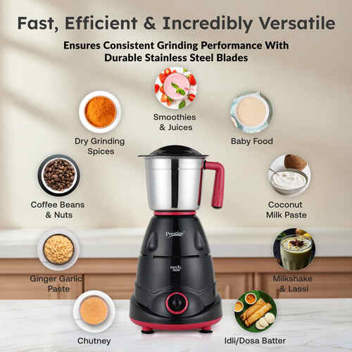 Prestige 750 Watts Regal Mixer Grinder with 4 Jars (3 Stainless Steel Jars + 1 Juicer Jar)|