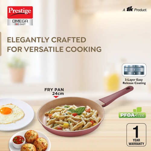 Prestige Omega Die-Cast Non-Stick Fry Pan | 3-Layer Coating | Die-Cast Body | Metal Spoon Friendly | Heavy Base