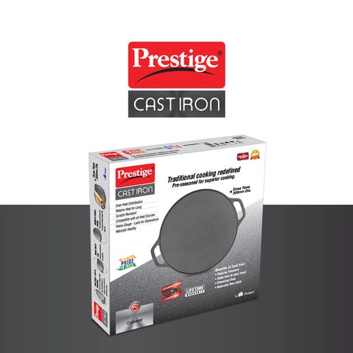 Prestige Cast Iron Scratch Resistant Round Base Dosa Tawa 30 cm, (Black)