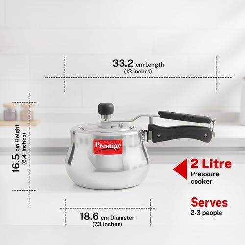 Prestige Nakshatra Plus Svachh Aluminium Spillage Control Handi Pressure Cooker, 2 L (Silver)