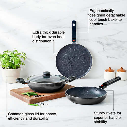 Prestige Festival Pack Induction Bottom Non-Stick Coated Cookware Set (Aluminium, 3 - Piece)