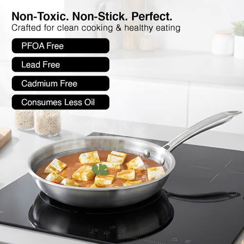 Prestige TRIPLY HexaMagic Fry Pan 24cm/1.7L | Durable Honeycomb Non-Stick Structure | Low Oil Consumption | Metal Spoon Friendly | Gas & Induction Compatible | 15Y Product & 3Y Coating Warranty| ISI