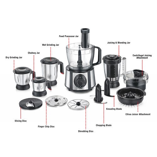 Amica Super Mixer Grinder 1000 W, 5 Jars (Black and Silver) with Multiple Accessories