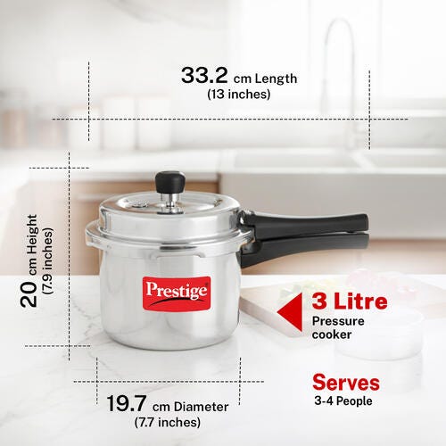 Prestige Popular Plus Svachh Virgin Aluminium Spillage Control Pressure Cooker, 3 L (Silver)