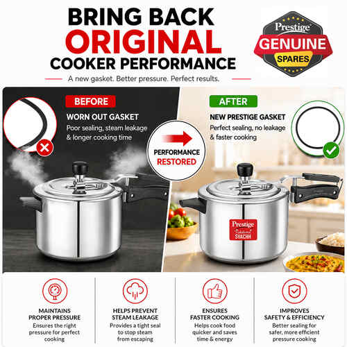 Prestige Nakshatra Inner Lid Pressure Cooker Gasket, 1.5 & 2 Litres - Black