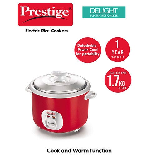 Prestige Cute 2.8-2 Rice Cooker 2.8 L with Close Fit Stainless Steel Lid (Red)