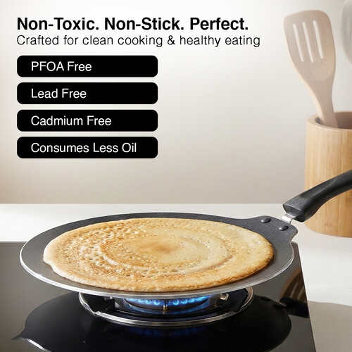 Prestige Omega Deluxe Induction Base Non-Stick Aluminium Flat Dosa Tawa, 30 cm, Red