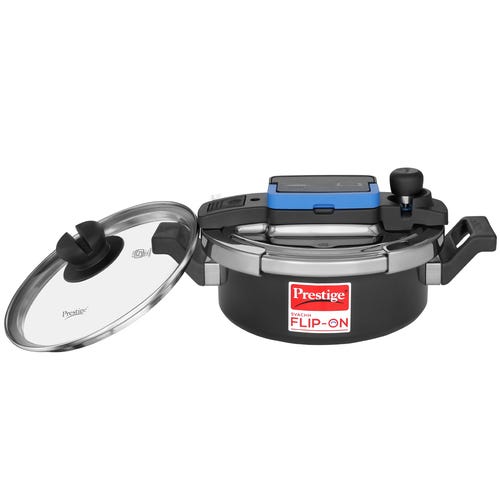 Prestige Svachh Flip-on Hard Anodised Gas and Induction Compatible Pressure Cooker with Glass Lid, 3 Litre (Black)