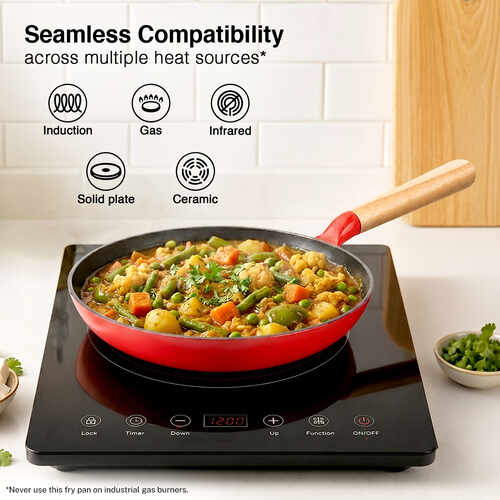 Prestige Castlite Enamel Coated Cast Iron Fry Pan 24cm/1.4L | Lightweight, High Heat Retention | Gas & Induction Compatible | Low-Oil Cooking | Stay-Cool Wooden Handle | Easy Clean | 15Y Warranty