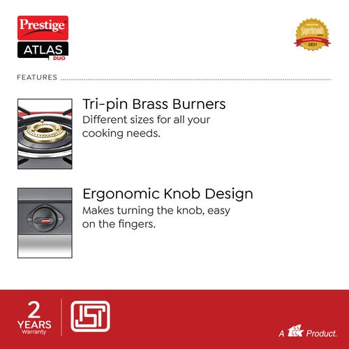 Prestige Atlas Duo Toughened Glass Gas Stove