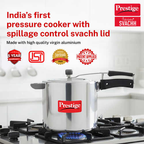 Prestige Nakshatra Plus Svachh Aluminium Inner Lid Pressure Cooker with Unique Deep Lid for Spillage Control, Silver