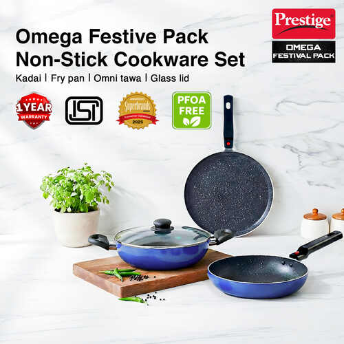 Prestige Omega Festival Pack Induction Bottom Non-Stick Coated Cookware Set (Aluminium, 3 - Piece)