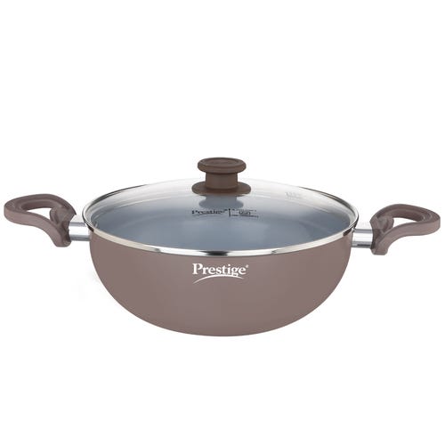 Prestige Ceraglide Duo Ceramic Coating Non Stick Aluminium Cookware Deep Kadai Dia 24 cm (3.0 Litre) with Glass Lid
