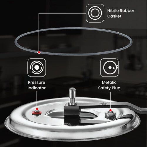 Prestige Triply Svachh Spillage Control Inner Lid Induction Bottom Pressure Cooker