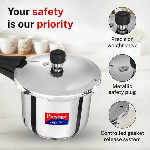 Prestige Stainless Steel Pressure Cooker Combo offer (2+3+5 Litres) with Outer Lid | Metallic Safety Plug