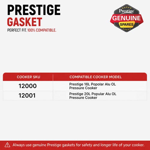 Prestige Aluminium Pressure Cooker Gaskets for 16 and 20 Litres Model