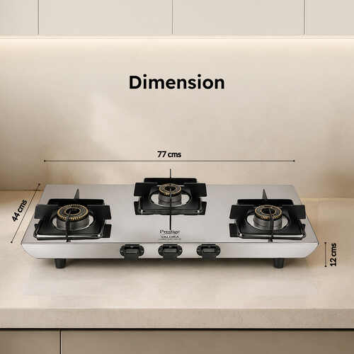 Prestige Valora Stainless Steel L.P. Gas Stove (With Stainless Steel Body and 3 Unit Brass Burners)