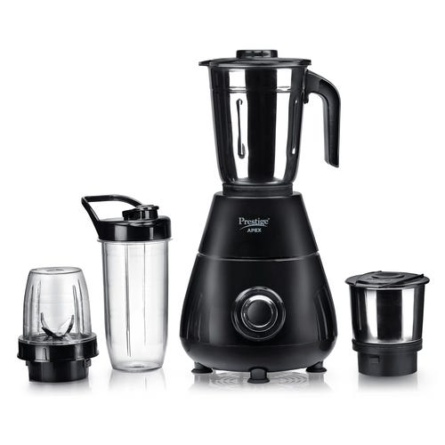 Prestige Apex Blendo 500 Watt Mixer Grinder with 4 Jars (2 Stainless Steel Jars + 2 Nutri Blend) | Super Efficient SS Blades | Black | 2Y Warranty | ISI Certified
