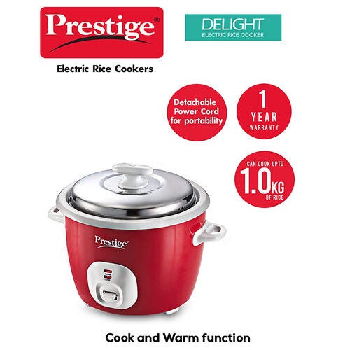 Prestige Cute Rice Cooker with Close Fit Stainless Steel Lid (Red)