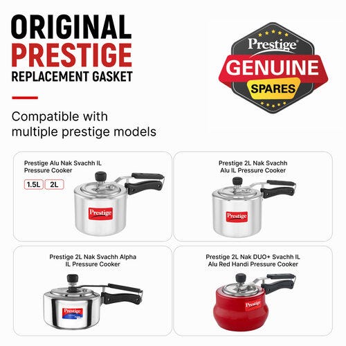 Prestige Nakshatra Inner Lid Pressure Cooker Gasket, 1.5 & 2 Litres - Black