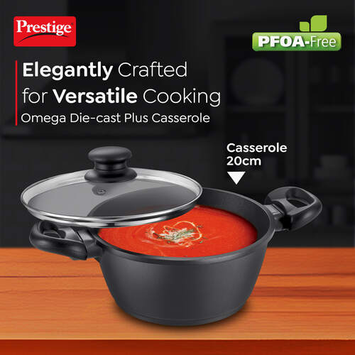 Omega Die-Cast Plus Aluminium Non-Stick Casserole with Glass Lid