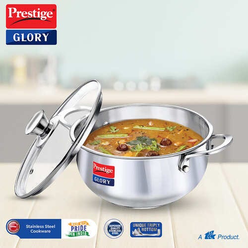 Prestige Glory Stainless Steel Cookware Kadai With Glass Lid