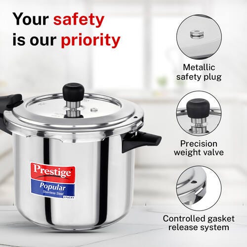 Prestige Popular Svachh Spillage Control Stainless Steel Pressure Cooker, 5 L (Silver)