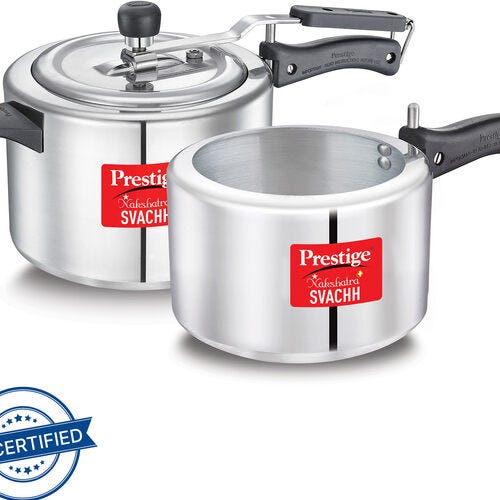 Prestige Svachh Nakshatra Plus 5 L, 3 L Inner Lid Induction Bottom Pressure Cooker (Aluminium)
