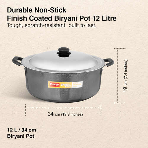 Prestige Omega Select Plus Non-stick PFOA Free Biryani Pot with Stainless Steel Lid, 30 cm (12 Litre)