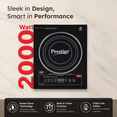Prestige PIC 2.0 V2 Induction Cooktop 2000W with Indian Menu Options (Black)