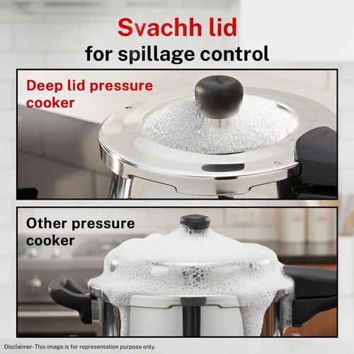 Prestige Deluxe Alpha Svachh Stainless Steel Spillage Control Junior Handi Pressure Cooker, 4 L (Silver)