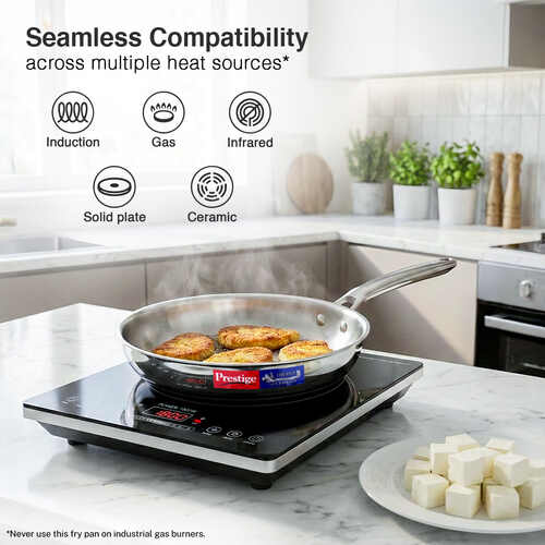 Prestige 26cm/2.3L Tri-Ply Stainless Steel Splendid Fry Pan| Gas and Induction Compatible| Even Heat Distribution| Thick Gauge Tri-Ply Body