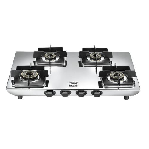 Prestige Valora Stainless Steel L.P. Gas Stove (With Stainless Steel Body and 4 Unit Brass Burners)
