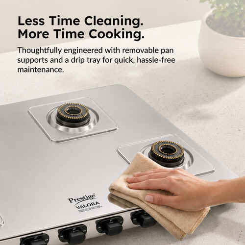 Prestige Valora Stainless Steel L.P. Gas Stove (With Stainless Steel Body and 4 Unit Brass Burners)