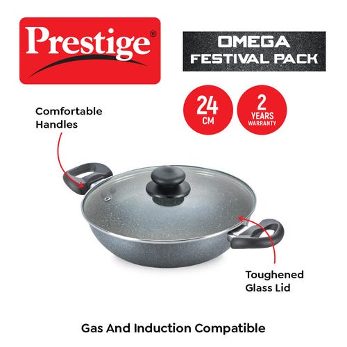 PRESTIGE OMEGA GREY GRANITE ALUMINIUM NON-STICK COOKWARE 3 PCS FESTIVAL PACK
