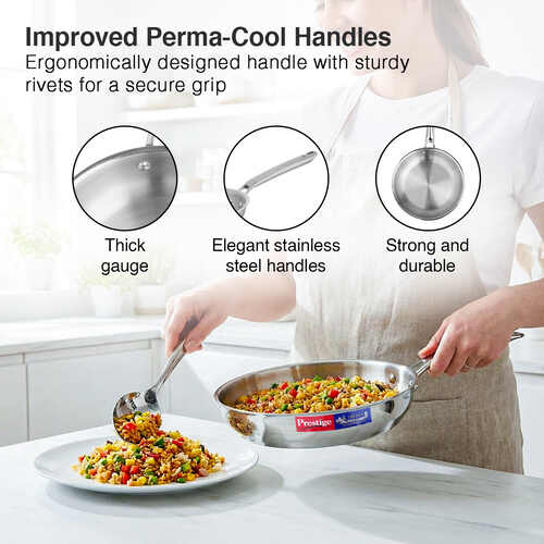 Prestige 26cm/2.3L Tri-Ply Stainless Steel Splendid Fry Pan| Gas and Induction Compatible| Even Heat Distribution| Thick Gauge Tri-Ply Body