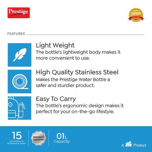 Prestige Single Walled Water Bottle PSSB 02 - 1L