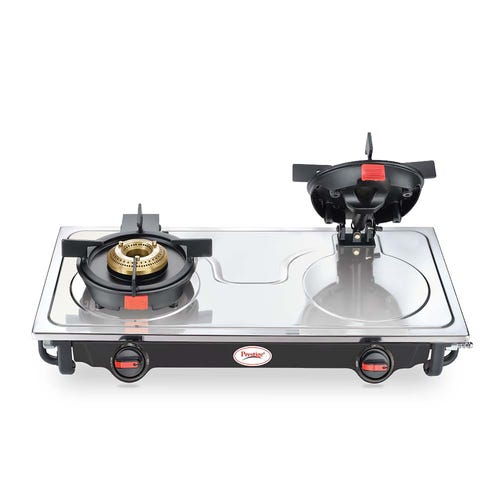 PRESTIGE SLEEK SVACHH GAS STOVE (WITH STAINLESS STEEL TOP AND 2 UNIT BRASS BURNER)