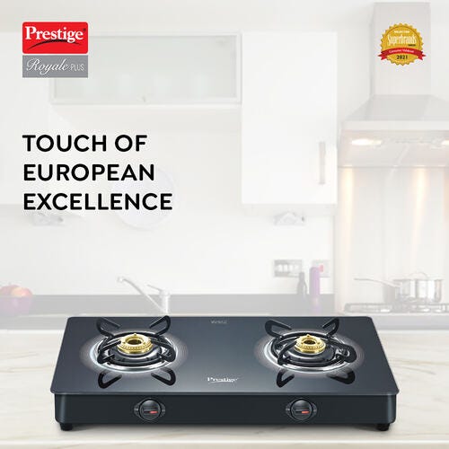 Prestige Royale Plus Manual Powder Coated Gas Stove, Black