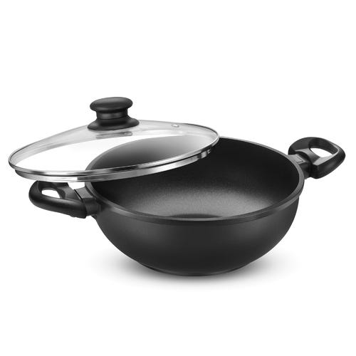 Omega Die-Cast Plus Aluminium Non-Stick Kadai with Glass Lid
