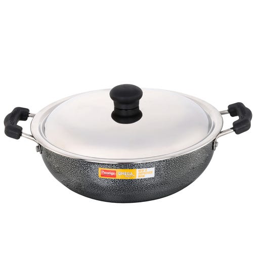 Prestige Omega Select Plus Superior Non-stick Coating Round Base Kadai with Lid (Black) 25 cm