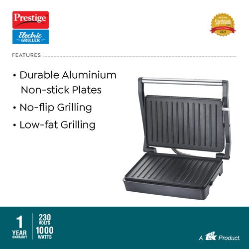 Prestige PEG 6.0 Non-Stick Coating 1000 W Electric Grill (Red and Black)