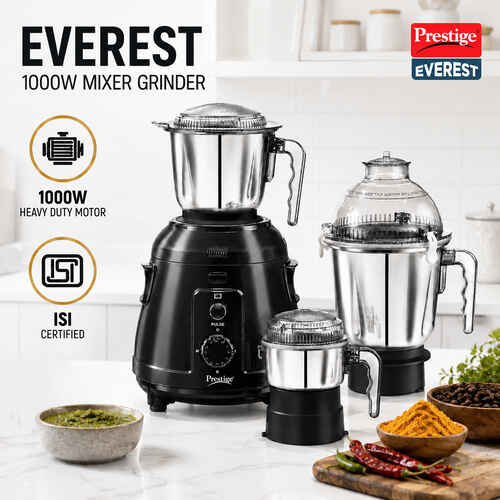 Prestige Everest 1000W Mixer Grinder (3 Stainless Steel Jars) – 1 Unit