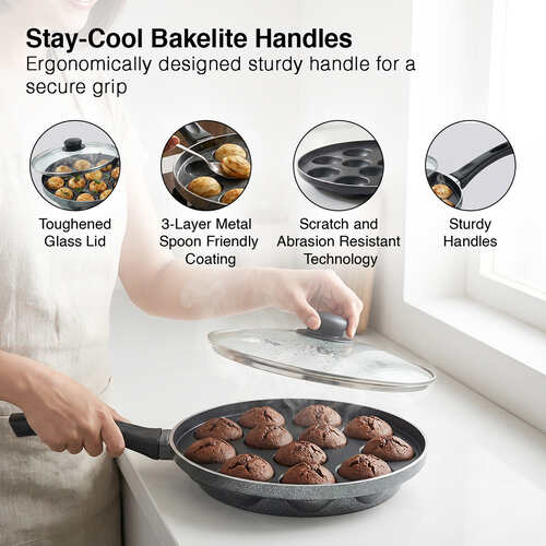 Prestige Omega Select Plus 12 Pits Paniyarakkal with Lid 24 cm Diameter (Aluminium, Non-stick)