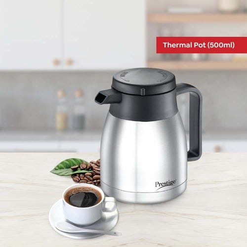 Prestige Thermo-pot PSCF 01 Stainless Steel Coffee and Tea Flask, 0.5L (Silver)